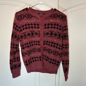 Maglia Cardigan‎ Sweater Knit Patterned Soft Button Up Fair Isle Girls Large